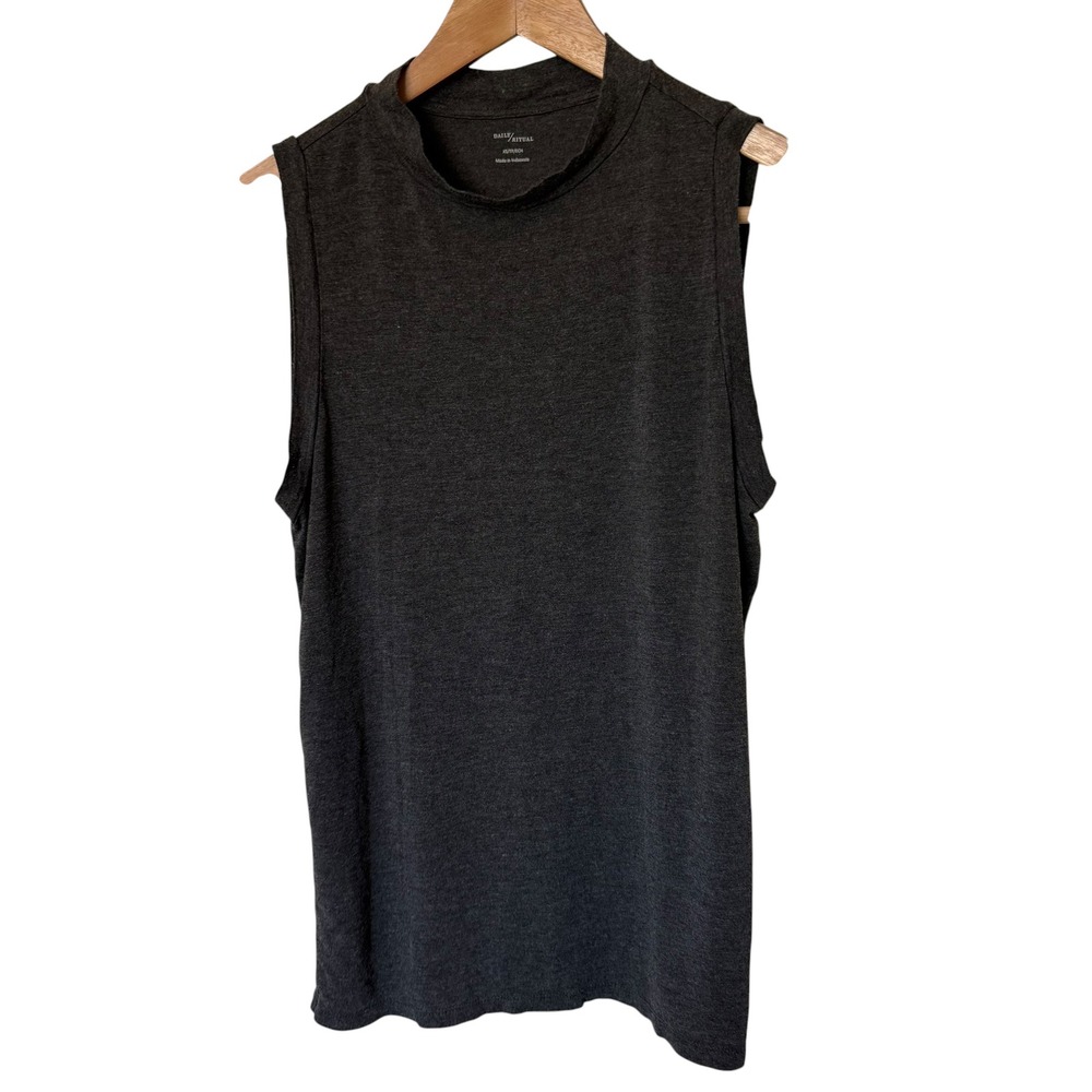 Daily Ritual Sleeveless Top Women XS Gray Excellent Mock Neck Jersey Tank